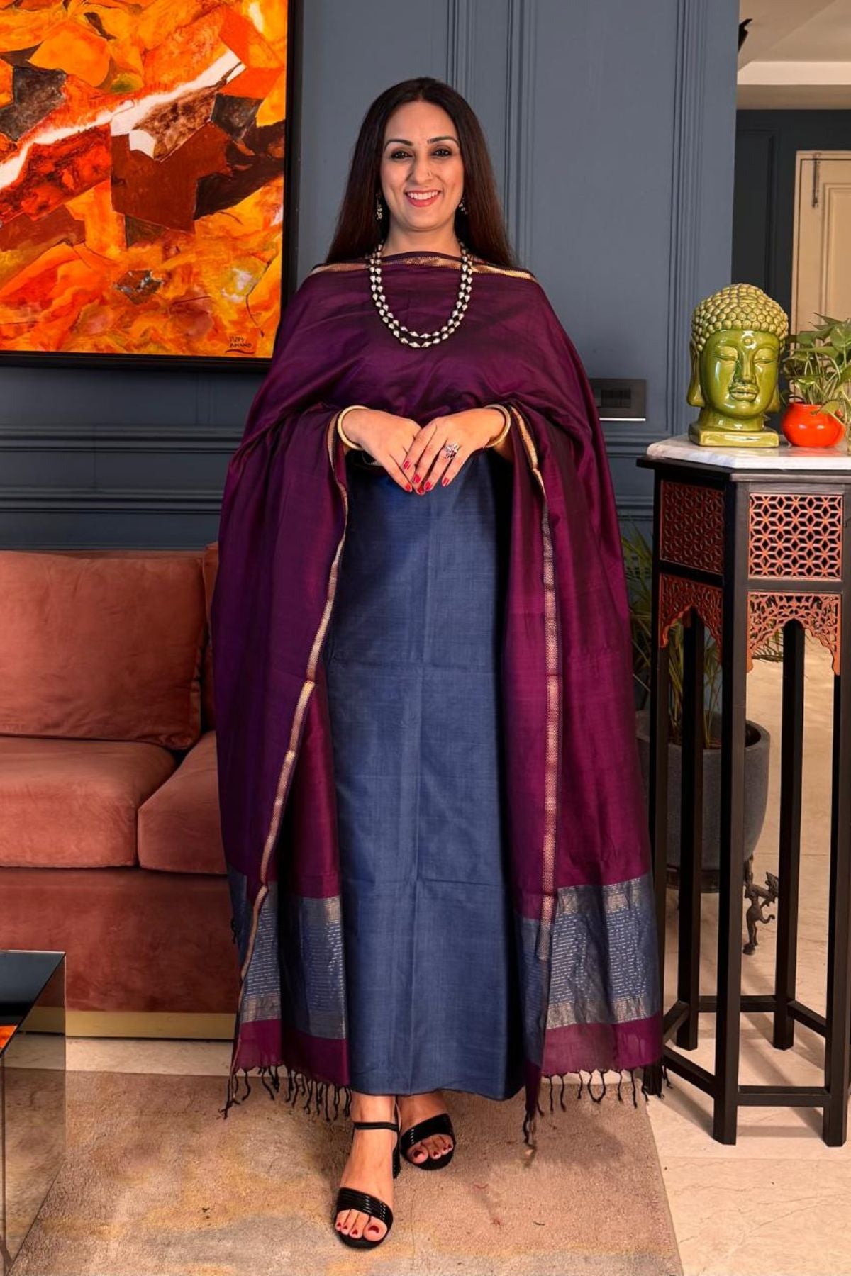 Handloom Maheshwari cotton kurta dupatta sets